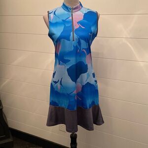 Callaway Blue/Purple Geometric Opti-Dri Sun Protection Golf Dress Women L ~NWT~